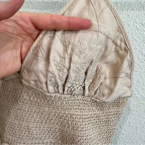 Zara Poplin Midi Dress Womens‎ Large Tan Minimalist Boho Embroidered Vacation - Picture 3 of 10